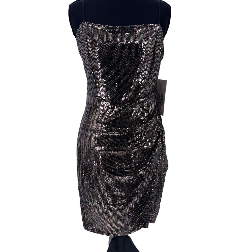Emerald Sundae bodycon bronze Sequin Mini Dress L iridescent Sparkle Glam Prom